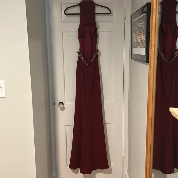 Alyce Paris long formal evening gown prom garnet sleeveless halter dress cutout - Picture 5 of 5